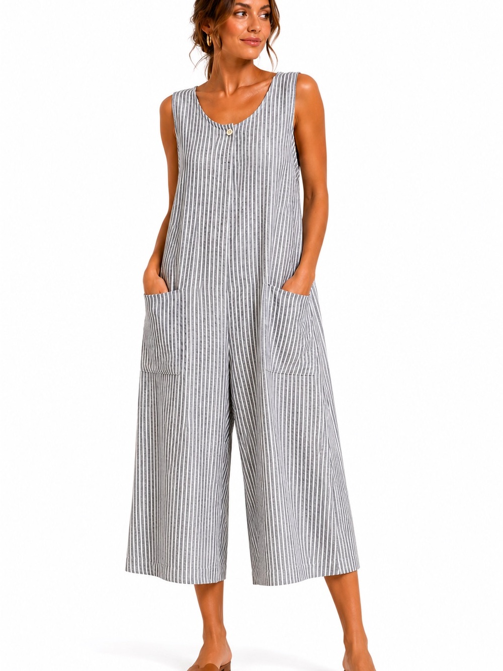 35. Max studio • NWT $158 USD Cotton Linen Striped Wide-Leg Jumpsuit- minor flaw
